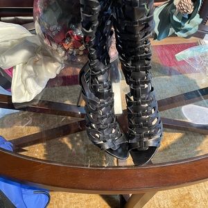 Gently Worn (Twice) 
Vince Camuto Black Case Tall Gladiator High Heel Knee